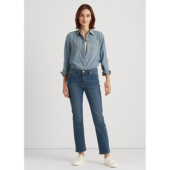 NWOT Ralph Lauren Premier Straight Mid Rise Jeans Blue 6 - Picture 1 of 7